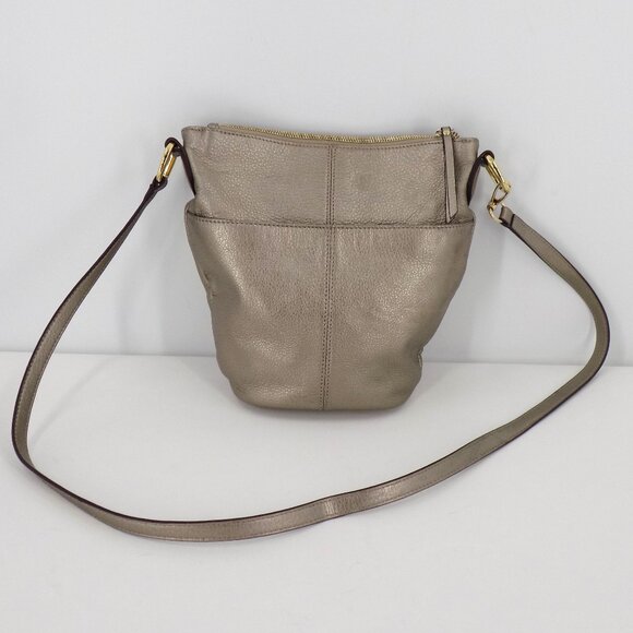 B. Makowsky Gold Metallic Trun-Lock Bucket Crossbody Bag - Picture 2 of 12